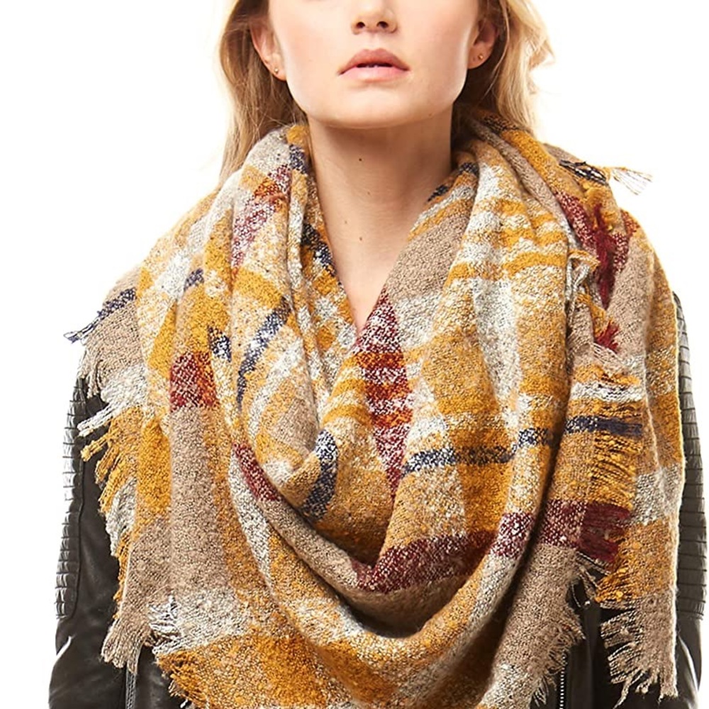 Blanket Scarf Western Yellow Plaid - Picture 6 of 10